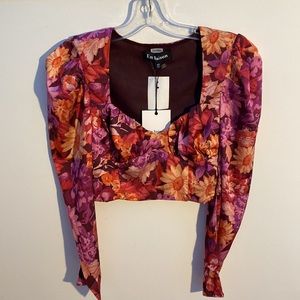 EN SAISON Women’s Floral Sweetheart neckline Long Sleeve Crop Top Size XS
